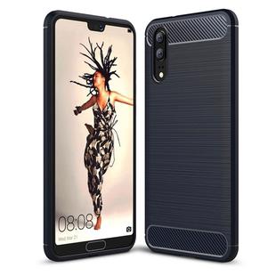 For Huawei  P20 Brushed Texture Carbon Fiber Shockproof TPU Protective Back Case(Navy Blue)