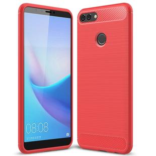 For Huawei Y9 (2018)/Enjoy 8 Plus Brushed Texture Carbon Fiber Shockproof TPU Protective Back Case (Red)