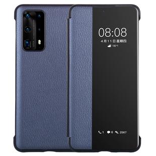 For Huawei P40 Pro PU Leather Horizontal Flip Case, with Caller ID Display & Sleep / Wake-up Function(Dark Blue)