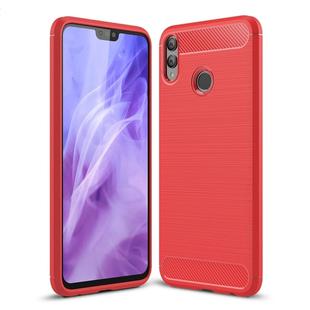 Brushed Texture Carbon Fiber Shockproof TPU Case for Huawei Honor 8X (Red)