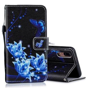 Blue Folwer Pattern Horizontal Flip Leather Case for Huawei P20, with Holder & Card Slots & Wallet