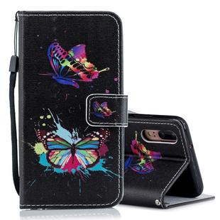 Colored Butterfly Pattern Horizontal Flip Leather Case for Huawei P20, with Holder & Card Slots & Wallet