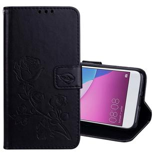 For Huawei P9 Lite Mini Rose Embossed Horizontal Flip Environmental PU Leather Case with Holder & Card Slots & Wallet(Black)