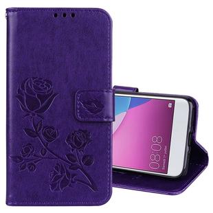 For Huawei P9 Lite Mini Rose Embossed Horizontal Flip Environmental PU Leather Case with Holder & Card Slots & Wallet(Purple)