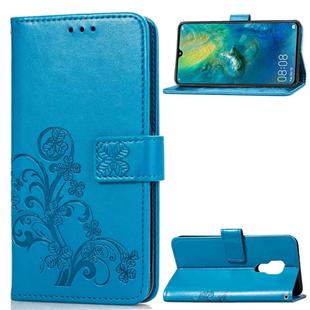 Lucky Clover Pressed Flowers Pattern Leather Case for Huawei Mate 20, with Holder & Card Slots & Wallet & Hand Strap (Blue)