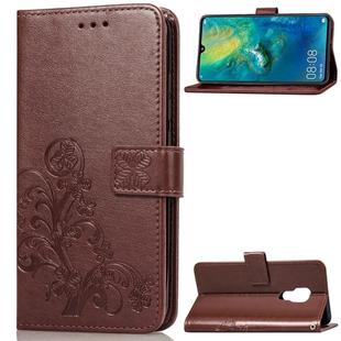 Lucky Clover Pressed Flowers Pattern Leather Case for Huawei Mate 20, with Holder & Card Slots & Wallet & Hand Strap (Brown)