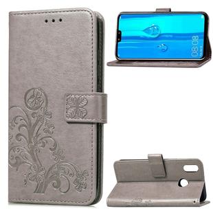 Lucky Clover Pressed Flowers Pattern Leather Case for Huawei Y9 (2019) / Enjoy 9 Plus, with Holder & Card Slots & Wallet & Hand Strap (Grey)