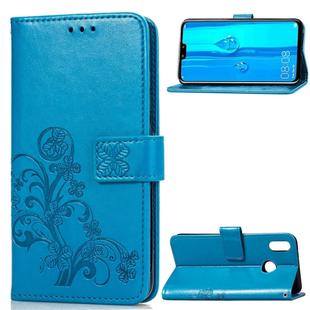 Lucky Clover Pressed Flowers Pattern Leather Case for Huawei Y9 (2019) / Enjoy 9 Plus, with Holder & Card Slots & Wallet & Hand Strap (Blue)