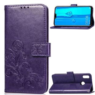 Lucky Clover Pressed Flowers Pattern Leather Case for Huawei Y9 (2019) / Enjoy 9 Plus, with Holder & Card Slots & Wallet & Hand Strap (Purple)