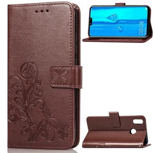 Lucky Clover Pressed Flowers Pattern Leather Case for Huawei Y9 (2019) / Enjoy 9 Plus, with Holder & Card Slots & Wallet & Hand Strap (Brown)