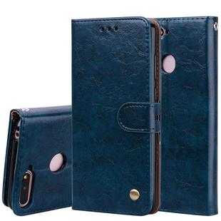 Business Style Oil Wax Texture Horizontal Flip Leather Case for Huawei Honor 7A (with fingerprint hole), with Holder & Card Slots & Wallet(Blue)