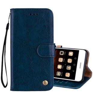 For Huawei  Y5 (2017) / Y6 (2017) Business Style Oil Wax Texture Horizontal Flip Leather Case with Holder & Card Slots & Hand Strap(Blue)