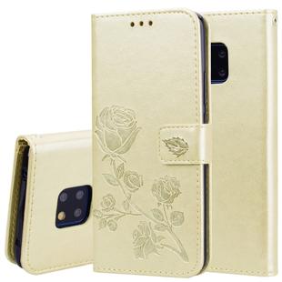 Rose Embossed Horizontal Flip PU Leather Case for Huawei Mate 20 Pro, with Holder & Card Slots & Wallet (Gold)