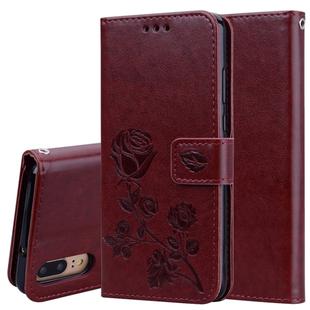 Rose Embossed Horizontal Flip PU Leather Case for Huawei P20, with Holder & Card Slots & Wallet (Brown)