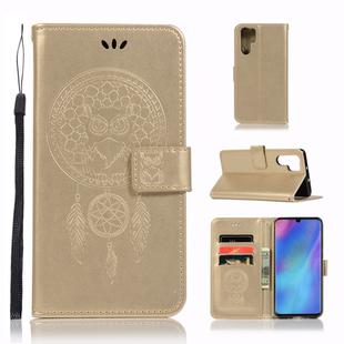 Wind Chime Owl Embossing Pattern Horizontal Flip Leather Case for Huawei P30 Pro, with Holder & Card Slots & Wallet (Gold)