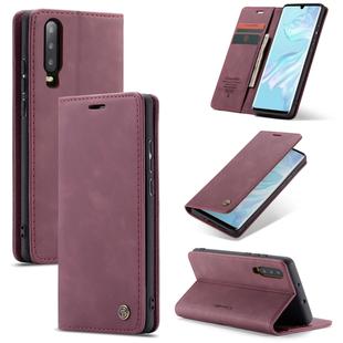 CaseMe-013 Multifunctional Retro Frosted Horizontal Flip Leather Case for Huawei P30, with Card Slot & Holder & Wallet (Wine Red)