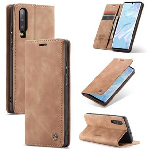 CaseMe-013 Multifunctional Retro Frosted Horizontal Flip Leather Case for Huawei P30, with Card Slot & Holder & Wallet (Brown)