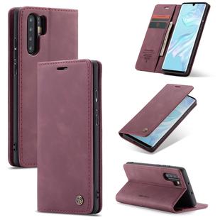 CaseMe-013 Multifunctional Retro Frosted Horizontal Flip Leather Case for Huawei P30 Pro, with Card Slot & Holder & Wallet (Wine Red)