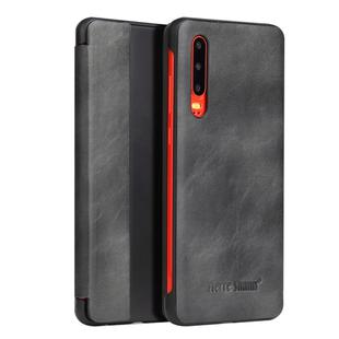 Fierre Shann Crazy Horse Texture Horizontal Flip PU Leather Case for Huawei P30, with Smart View Window & Sleep Wake-up Function (Grey)