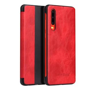 Fierre Shann Crazy Horse Texture Horizontal Flip PU Leather Case for Huawei P30, with Smart View Window & Sleep Wake-up Function (Red)