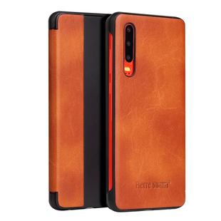 Fierre Shann Crazy Horse Texture Horizontal Flip PU Leather Case for Huawei P30, with Smart View Window & Sleep Wake-up Function (Brown)