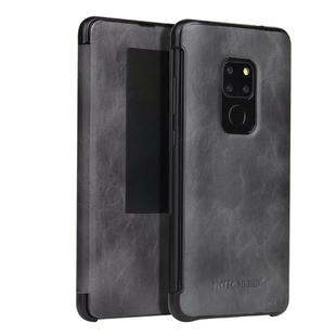 Fierre Shann Crazy Horse Texture Horizontal Flip PU Leather Case for Huawei Mate 20, with Smart View Window & Sleep Wake-up Function (Grey)