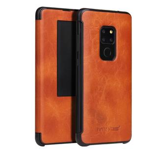 Fierre Shann Crazy Horse Texture Horizontal Flip PU Leather Case for Huawei Mate 20, with Smart View Window & Sleep Wake-up Function (Brown)