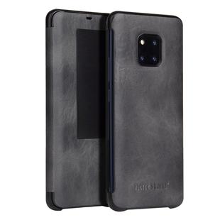 Fierre Shann Crazy Horse Texture Horizontal Flip PU Leather Case for Huawei Mate 20 Pro, with Smart View Window & Sleep Wake-up Function (Grey)