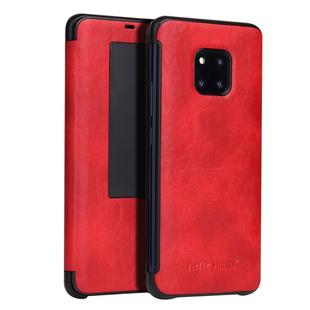 Fierre Shann Crazy Horse Texture Horizontal Flip PU Leather Case for Huawei Mate 20 Pro, with Smart View Window & Sleep Wake-up Function (Red)