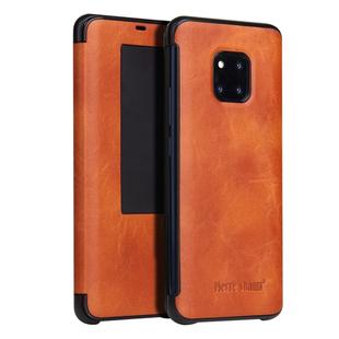 Fierre Shann Crazy Horse Texture Horizontal Flip PU Leather Case for Huawei Mate 20 Pro, with Smart View Window & Sleep Wake-up Function (Brown)
