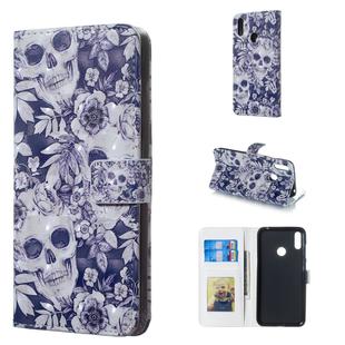 Skull and Flower Pattern 3D Horizontal Flip Leather Case for Huawei Y7 (2019), with Holder & Card Slots & Photo Frame & Wallet