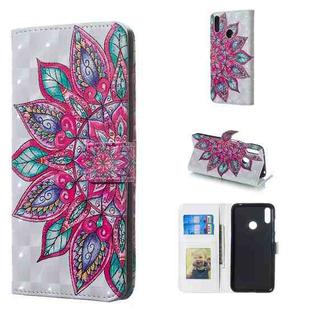 Half Flower Pattern 3D Horizontal Flip Leather Case for Huawei Y7 (2019), with Holder & Card Slots & Photo Frame & Wallet