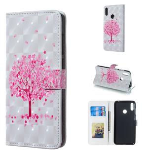 Pink Tree Pattern 3D Horizontal Flip Leather Case for Huawei Y7 (2019), with Holder & Card Slots & Photo Frame & Wallet