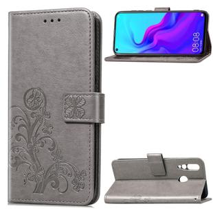 Lucky Clover Pressed Flowers Pattern Leather Case for Huawei Nova 4, with Holder & Card Slots & Wallet & Hand Strap (Grey)