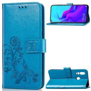 Lucky Clover Pressed Flowers Pattern Leather Case for Huawei Nova 4, with Holder & Card Slots & Wallet & Hand Strap (Blue)