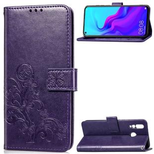 Lucky Clover Pressed Flowers Pattern Leather Case for Huawei Nova 4, with Holder & Card Slots & Wallet & Hand Strap (Purple)