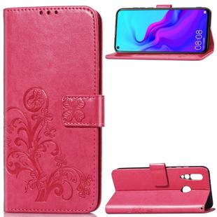 Lucky Clover Pressed Flowers Pattern Leather Case for Huawei Nova 4, with Holder & Card Slots & Wallet & Hand Strap (Rose Red)