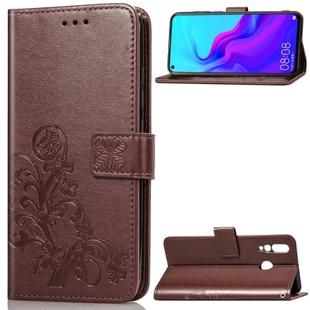 Lucky Clover Pressed Flowers Pattern Leather Case for Huawei Nova 4, with Holder & Card Slots & Wallet & Hand Strap (Brown)