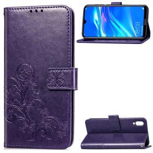 Lucky Clover Pressed Flowers Pattern Leather Case for Huawei Enjoy 9, with Holder & Card Slots & Wallet & Hand Strap (Purple)