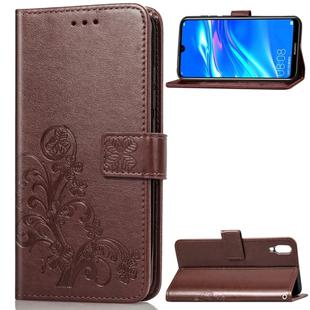 Lucky Clover Pressed Flowers Pattern Leather Case for Huawei Enjoy 9, with Holder & Card Slots & Wallet & Hand Strap (Brown)