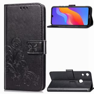 Lucky Clover Pressed Flowers Pattern Leather Case for Huawei Honor 8A, with Holder & Card Slots & Wallet & Hand Strap (Black)
