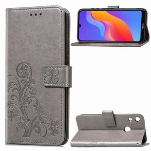 Lucky Clover Pressed Flowers Pattern Leather Case for Huawei Honor 8A, with Holder & Card Slots & Wallet & Hand Strap (Grey)