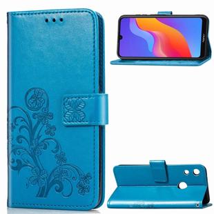 Lucky Clover Pressed Flowers Pattern Leather Case for Huawei Honor 8A, with Holder & Card Slots & Wallet & Hand Strap (Blue)