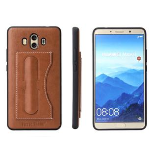 Fierre Shann Full Coverage Protective Leather Case for Huawei Mate 10,  with Holder & Card Slot (Brown)