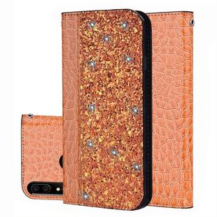 Crocodile Texture Glitter Powder Horizontal Flip Leather Case for Huawei Y9 prime (2019), with Card Slots & Holder (Orange)