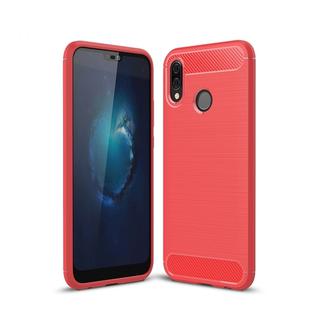 For Huawei  P20 Lite Brushed Texture Carbon Fiber Shockproof TPU Protective Back Case (Red)