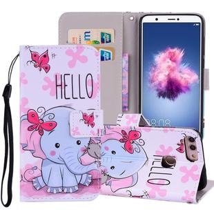 Butterfly Elephant Pattern Colored Drawing Horizontal Flip Leather Case for Huawei P Smart / Enjoy 7S, with Holder & Card Slots & Wallet & Lanyard