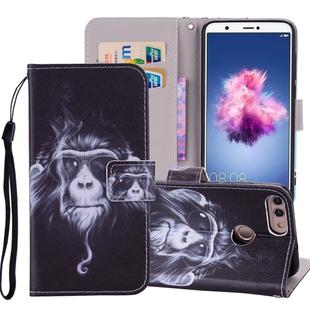 Chimpanzee Pattern Colored Drawing Horizontal Flip Leather Case for Huawei P Smart / Enjoy 7S, with Holder & Card Slots & Wallet & Lanyard