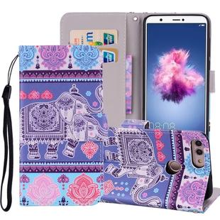 Elephant Pattern Colored Drawing Horizontal Flip Leather Case for Huawei P Smart / Enjoy 7S, with Holder & Card Slots & Wallet & Lanyard