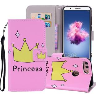 Crown Pattern Colored Drawing Horizontal Flip Leather Case for Huawei P Smart / Enjoy 7S, with Holder & Card Slots & Wallet & Lanyard